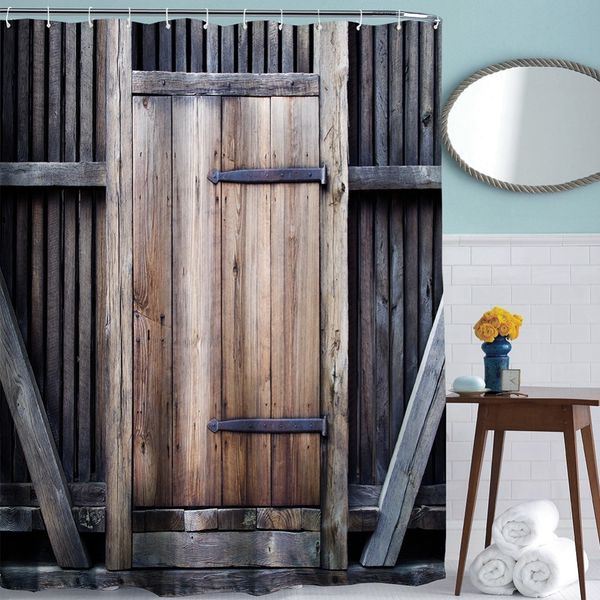 

bathroom waterproof fence wooden door pattern shower curtain digital printing polyester