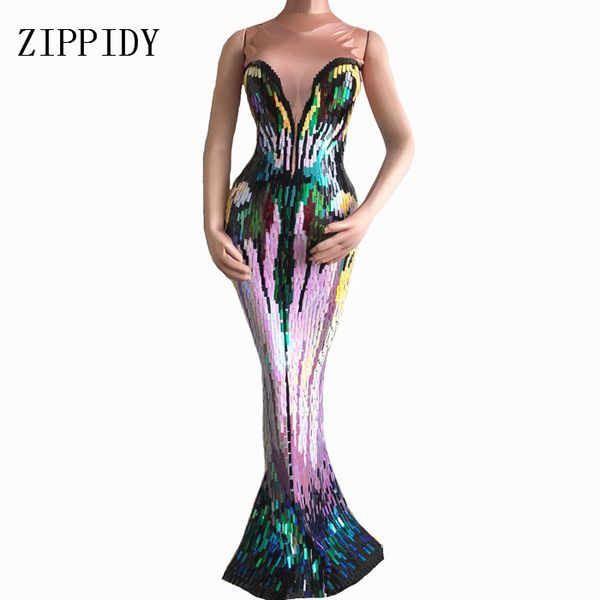 

colorful sequins long dress women's evening party wear luxurious stretch dress prom birthday celebrate female singer dresses, White;black