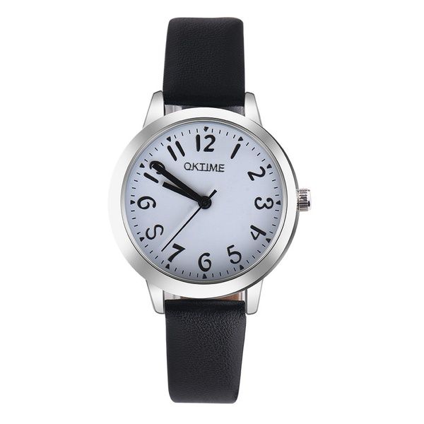 

practical oktime new fashion casual womens retro design leather band analog alloy quartz watch, Slivery;brown