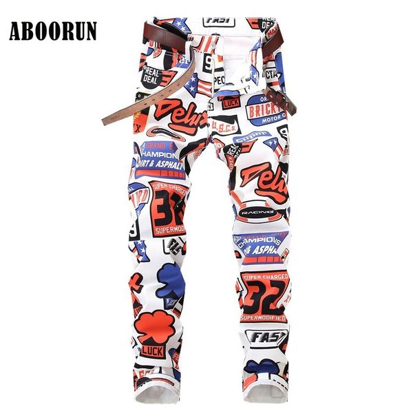 

2019 aboorun fashion mens 3d printed jeans white elastic slim pencil jeans male urban joggers yc1315, Blue