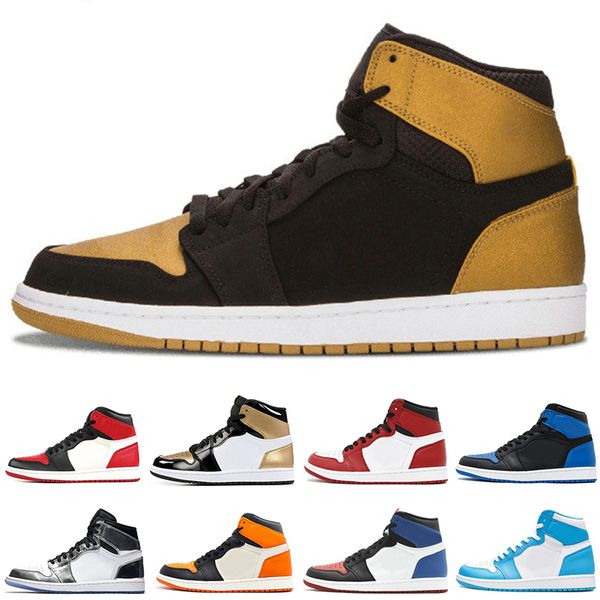 

1 og 3 banned bred royal blue mid hare mens basketball shoes wheat gold bred toe chicago trainers designer sneakers shoes, White;red