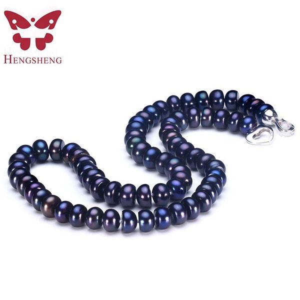 

classic black natural freshwater pearl necklace 7-8mm 8-9mm silver 925 noble high luster real pearl jewelry selling 45/50cm
