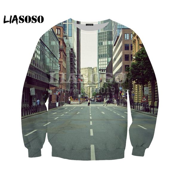 

lio 2018 casual loose fashion clothes , 3d printing high-rise building men's and women's o-neck sweatshirts se977, Black