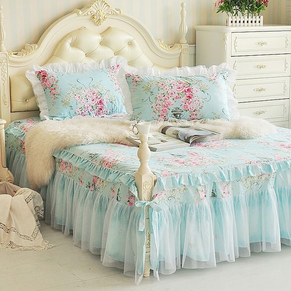 

160x200cm lace princess pink blue bed skirt twin full queen king bedsheet set mattress cover single double size bed decoration