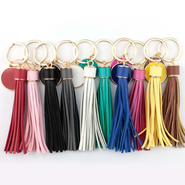 

personalized gold leather tassel keychain women bag charm blank key ring valentines day gift enamel jewelry wholesale, Silver
