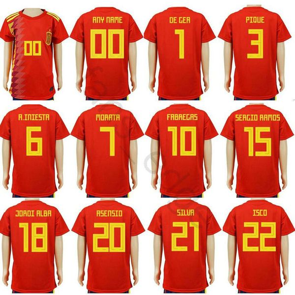 

Kids Spain Soccer Jerseys A. INIESTA SILVA THIAGO ASENSIO CALLEJON ISCO SERGIO RAMOS PIQUE MORATA SERGIO Home Red Youth Boys Football Shirt