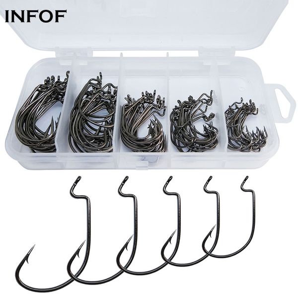 

50pcs/100pcs mustad offset hook fishing kit dedicated crank soft bait jig fishhook worm hooks with z bend carp fishing tackle