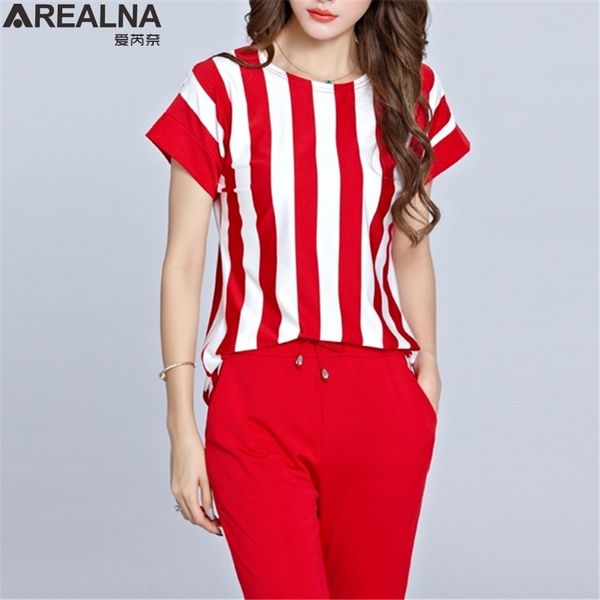 

Ruched Summer Fashion Stripe Tops +Pants 2 Piece Set Women Casual Two Piece Set Office Suit Set Womens Tracksuit Plus Size M -5xl