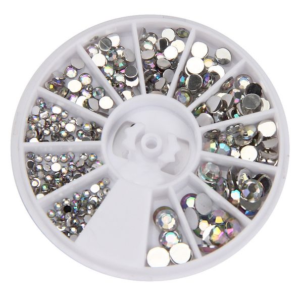 

beauty women's fashion 300 pcs jewelry round 3d acrylic nail art gems crystal rhinestones diy decoration wheel, Silver;gold