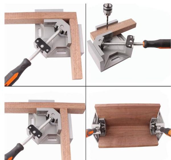 Morsetto ad angolo in lega di alluminio da 90 gradi Morsetto ad angolo retto Morsetto ad angolo con ganascia oscillante regolabile Morsetto per morsa per la lavorazione del legno Saldatura Cornice per foto