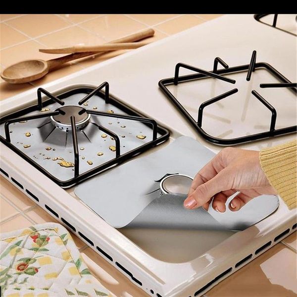 

reusable aluminum foil gas stove burner cover remove surface oil stains barbecue mat anti sticky clean pad 4 pcs