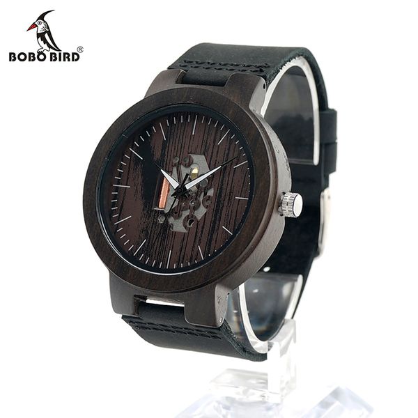 

bobo bird cbh30 black mens exposed movement watches brand ebony clocks with soft leather band accept oem, Slivery;brown