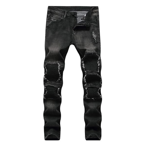 

2017 new side zipper ripped jeans men with holes denim casual elastic skinny slim fit scratched cotton biker jeans women pants, Blue