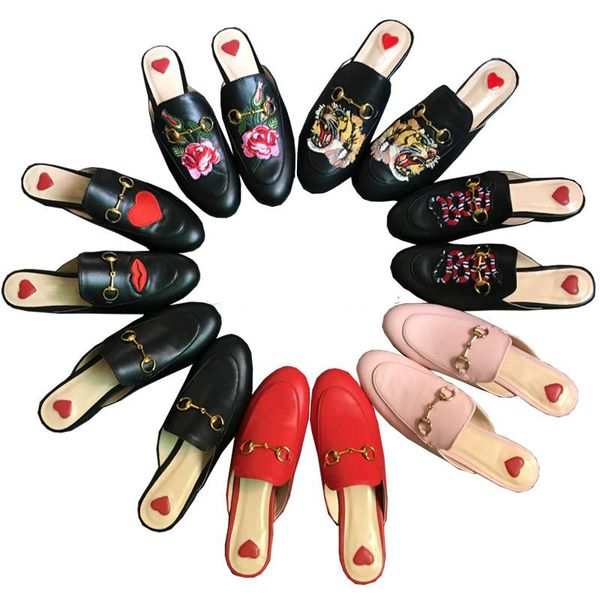 

2019 fashion women luxury leather loafers muller slipper shoes with buckle princetown slippers ladies casual mules flats shoe sneaker, Black