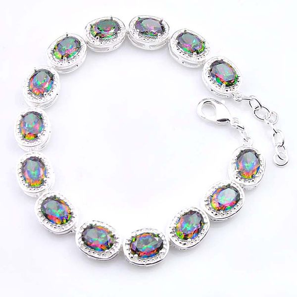 

5pcs luckyshine classic amazing fire oval rainbow mystic z cubic zirconia gemstone silver chain bracelets bangles holiday wedding party, Black