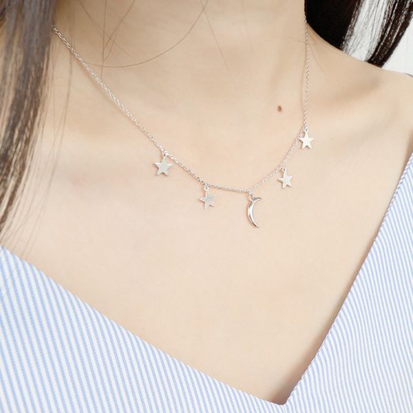 

100% s925 sterling silver new fashion jewelry stars moon choker necklace ngift for women girl