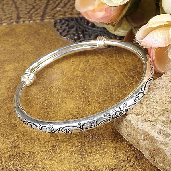 

new gypsy bohemian vintage retro tibetan silver carved plum cuff bangles craving flower zinc alloy bracelets for women girls, Black