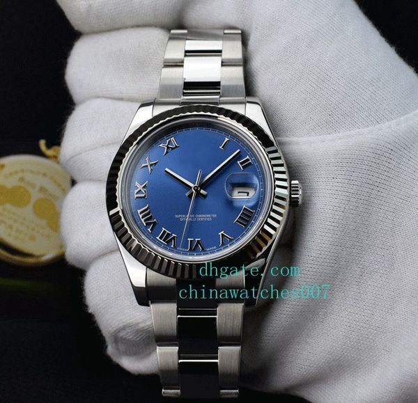 

высокое качество часы asia 2813 движение 41mm 18kt белое золото нержавеющая синий римские 116334 автоматические мужские часы наручные часы, Slivery;brown