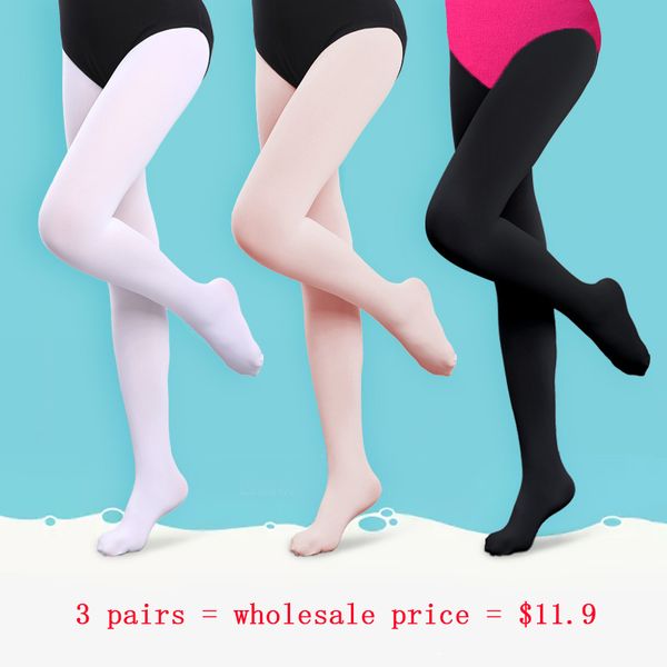 

3 pairs 90d girls women ballet tights seamless pantyhose stockings black white pink footed dance tights wholesale, Black;red