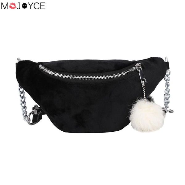 

new winter fleece fanny packs for women trendy travel waist bags female casual chain girls chest belt bag bolso muje