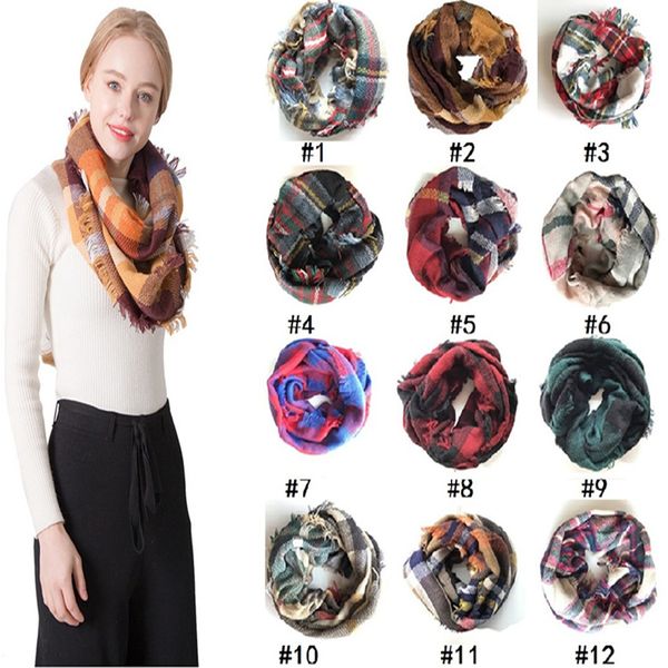 

16 tyle of plaid infinity carve grid loop carf blanket women tartan over ized hawl lattice wrap fringedimi ca hmere pa hmina t6c083, Black;white