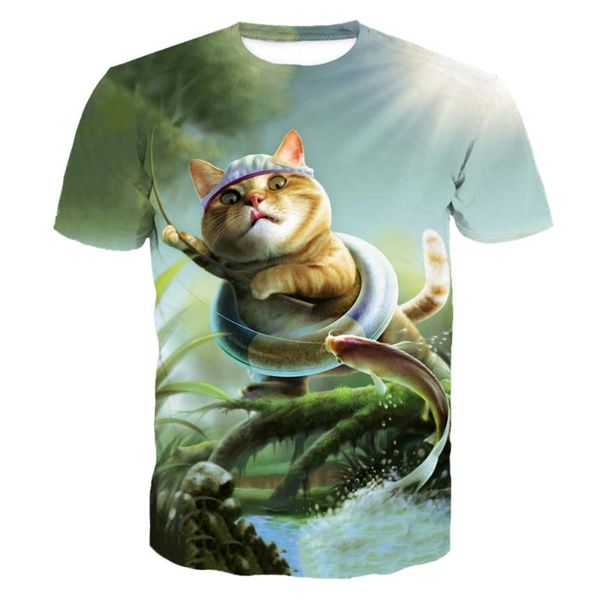 

soshirl 3d cool cat fish print funny short sleeve t-shirt kawaii cute animal summer women/men's tees 2018 camisa masculina, White;black
