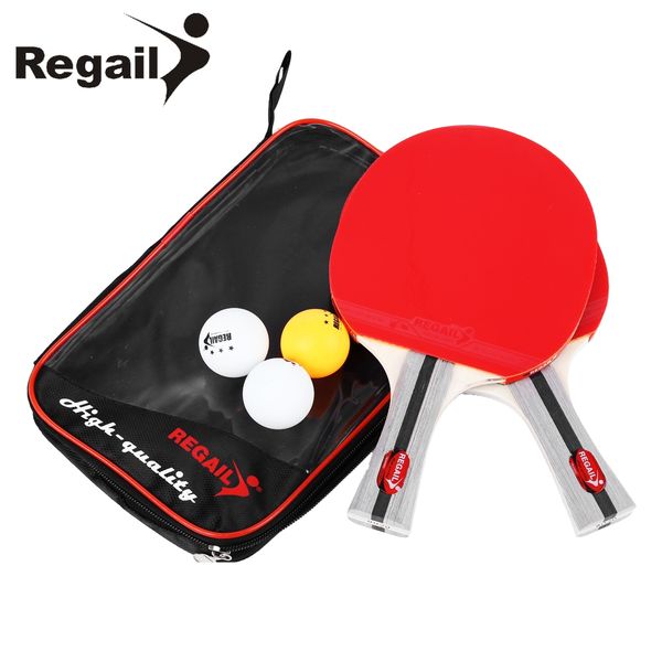 

durable design regail 8020 table tennis ping pong racket two long handle paddle bat three balls