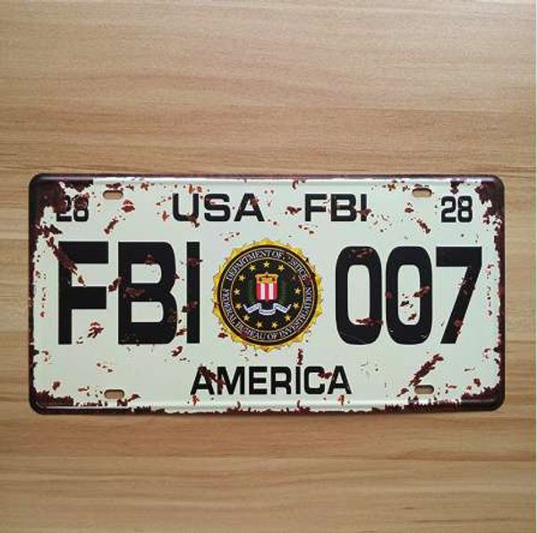 SP-CP-0151 Retro Vintage Metallblechschilder Auto Nummernschilder Nummer „FBI-007 USA“ Wandkunst Handwerk Malerei 15x30cm