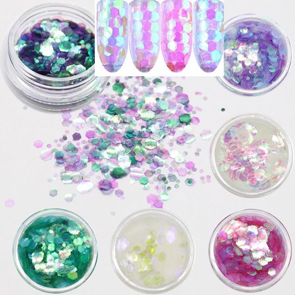 

hexagons chunky glitter nail art festival face body glitters 6 boxes nails decorations manicure charms fingernails, Silver;gold