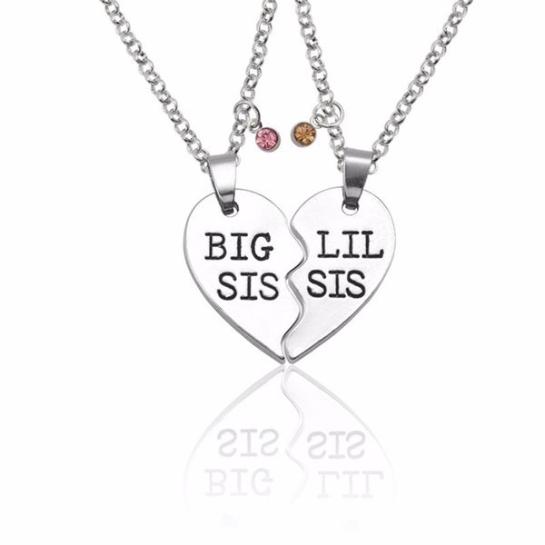 

bff trendy sisters forever necklace jewelry for women broken heart big sis lil sis pendant rhinestone necklaces&pendants, Silver