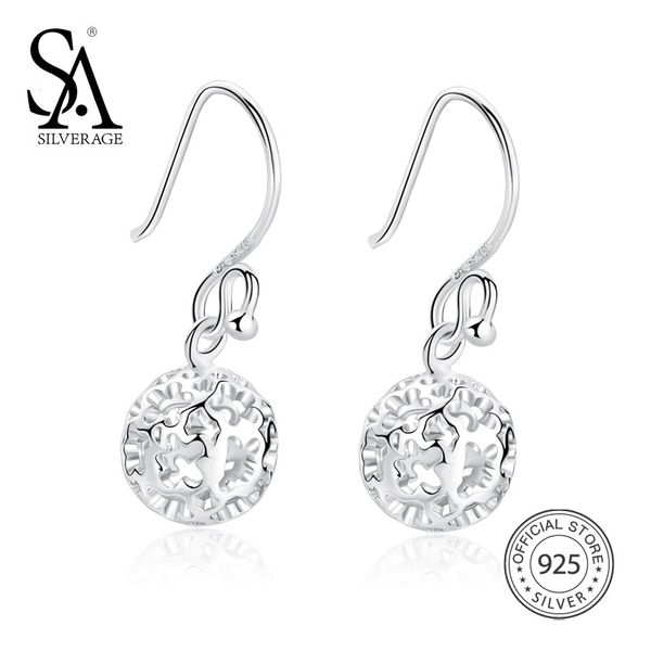 

sa silverage real 925 sterling hollow drop earrings 2018 special offer party trendy brinco women fine jewelry ball big long, Golden;silver