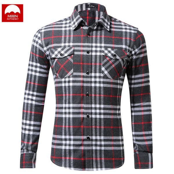 

mooon рубашка мужчины 2018 новая рубашка fara хлопок двойной карман с длинным рукавом кнопка решетки slim fit мода досуг csjr-005, White;black