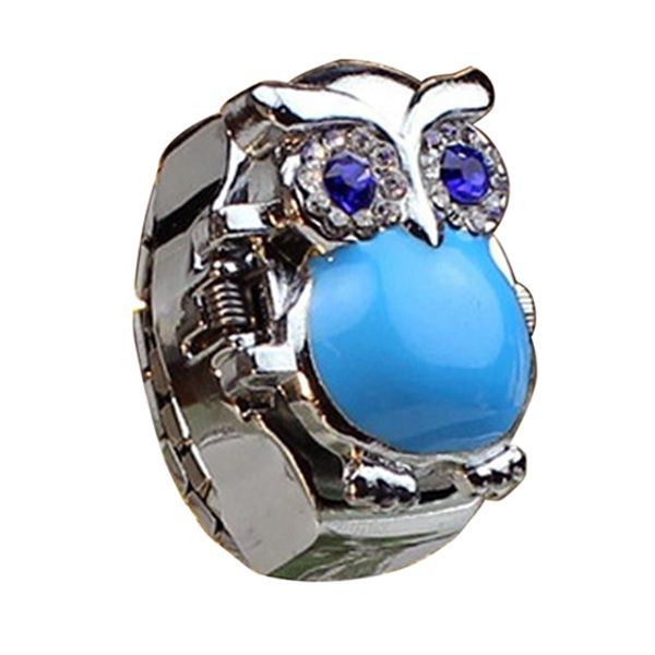 

fashion creative retro owl clamshell ring rhinestone watch, Slivery;brown