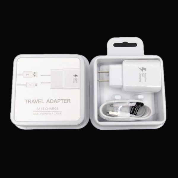 

15w adaptive 100% fast charging us/eu travel wall charger + 2a micro usb cable for samsung s6 s7 edge with retail box