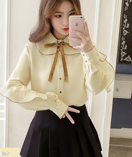 

spring 2018 new style korean chiffon long sleeve woman fashion shirt, White