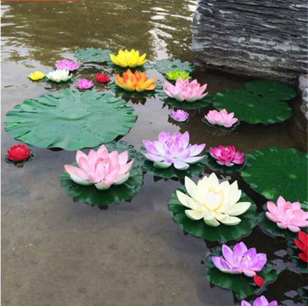 10PC Artificiale Lotus Water Lily Floating Flower Pond Tank Ornamento per piante 10cm Home Garden Pond Decoration