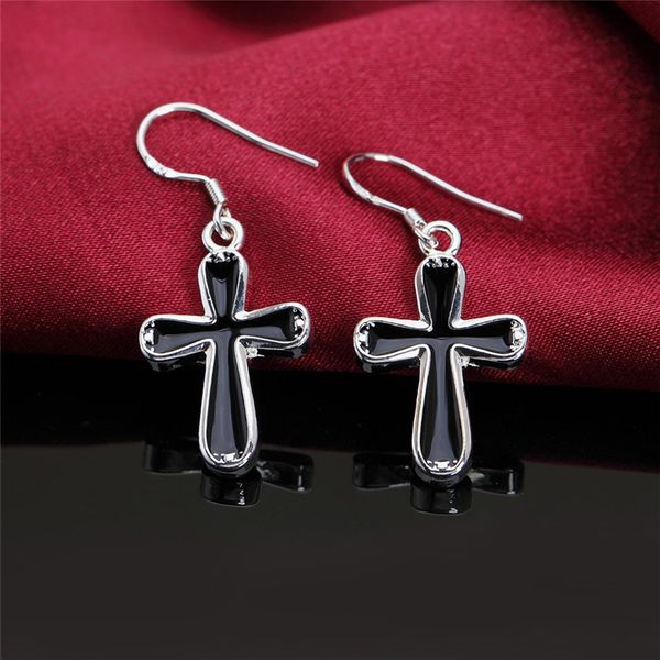 

new fashion 925 silver cross shaped epoxy engraved vintage style dangle earrings personality fashion women earrings sale