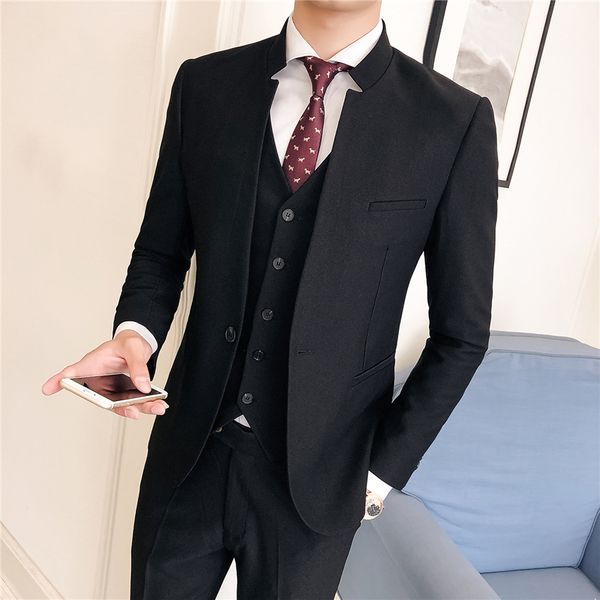 

pure color men formal suit three-piece sets size s-3xl business wedding banquet men's suit jacket and vest and pants, White;black