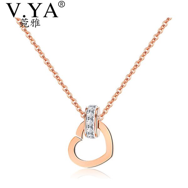 

v.ya lovely heart women choker necklace rose gold sliver color stainless steel with extend chain party jewelry gift for girl, Golden;silver