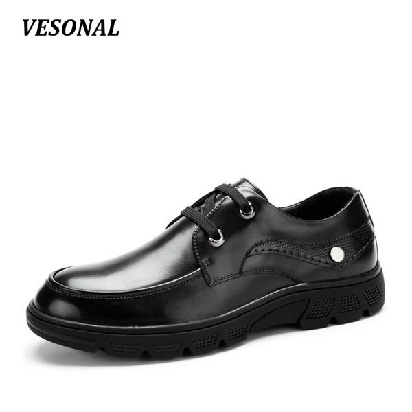 

vesonal platform men shoes casual oxford genuine leather classic male elegant wedding office business dress formal, Black