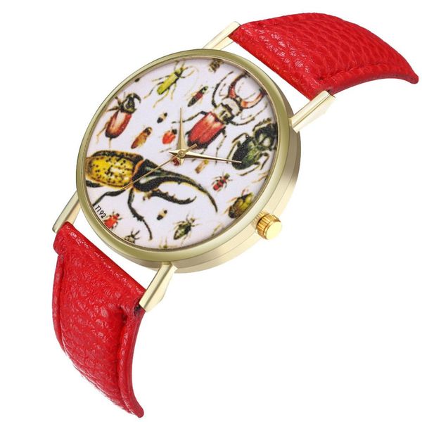 

luxury unique insect animal dial quartz watch leather strap quartz wristwatch for trendy men women, Slivery;brown