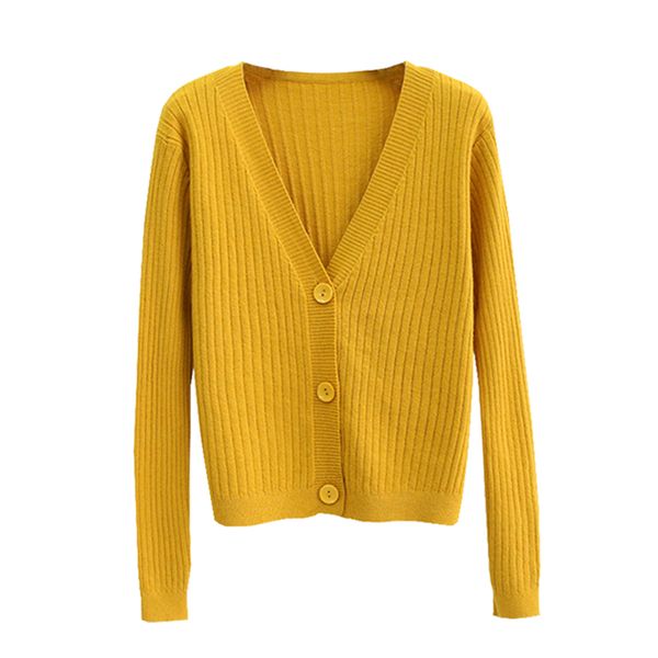 

autumn v-neck knitted sweater women single breasted cardigan loose outwear long sleeve short pull femme solid color sueter, White;black