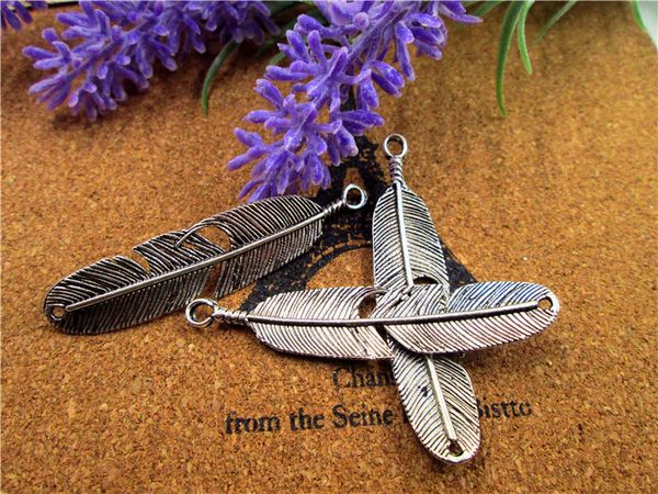 

30pcs of antique tibetan silver feather connector charms 46x11mm, Bronze;silver
