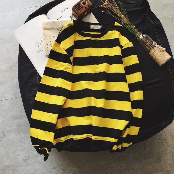 

hip fitness o hoodie streetwear fjun fashion hoodie stripe yellow funny sweatshirt pullover neck slim hop new green rxtnc, Black