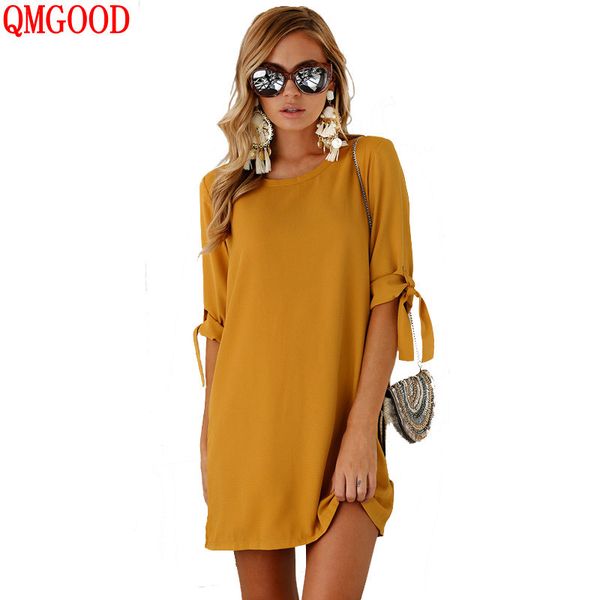 

qmgood plus size mini chiffon dress for women solid color casual summer dresses o neck beach dress 2018 europe tide s-6xl, Black;gray