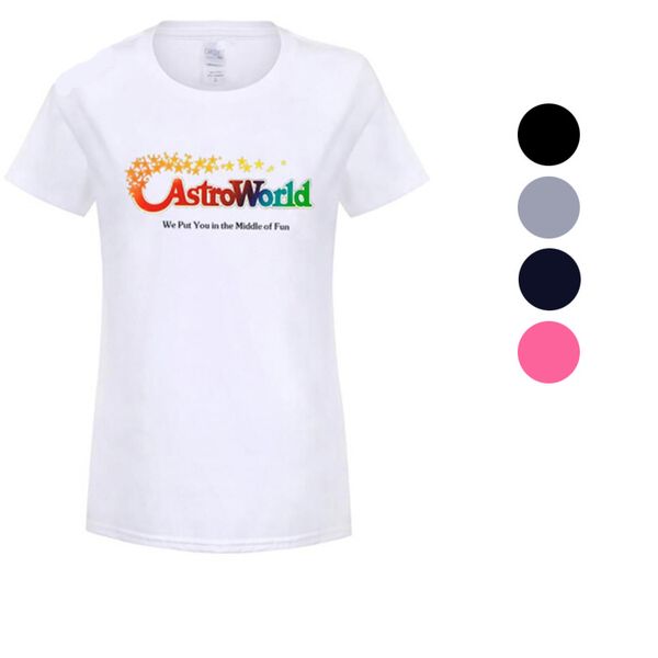 

latest travis scott astroworld theme summer spring womens crew neck tshirt hip hop designer tees for women, White