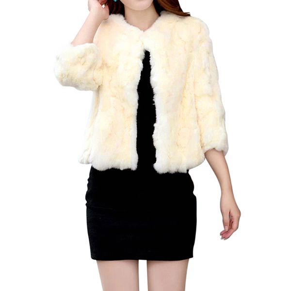 

korean fashion winter jacket women faux fur coat open front fluffy thick warm outerwear jacket 3/4 sleeves solid short overcoat, Black