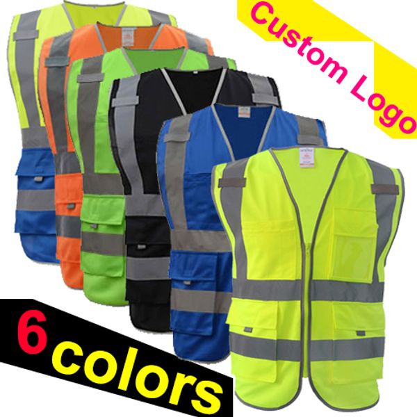 

safety vest reflective logo printing workwear hi vis clothing high visibility waistcoat multi pockets