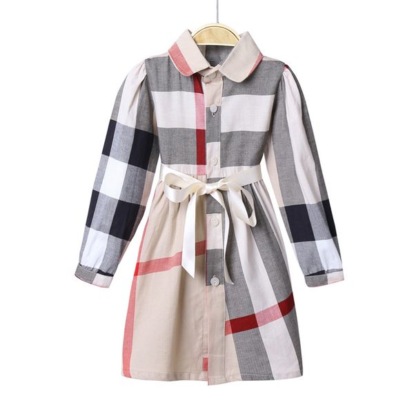 

England Style Baby Cotton Dress Classic Plaid Long Sleeve Girls Casual Dress Kids Party Dress Children Clothing for 3-7T