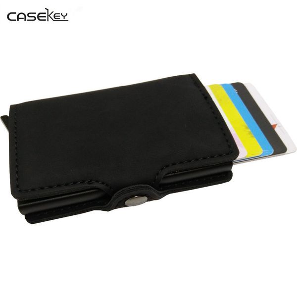 

casekey arrival new men blocking mini leather business aluminium holder purse automatic, Brown;gray